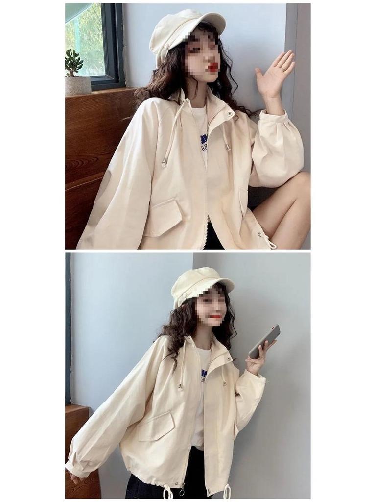 Autumn Winter Loose Fit Drawstring Jacket for Women - Korean College Style Casual Outerwear
