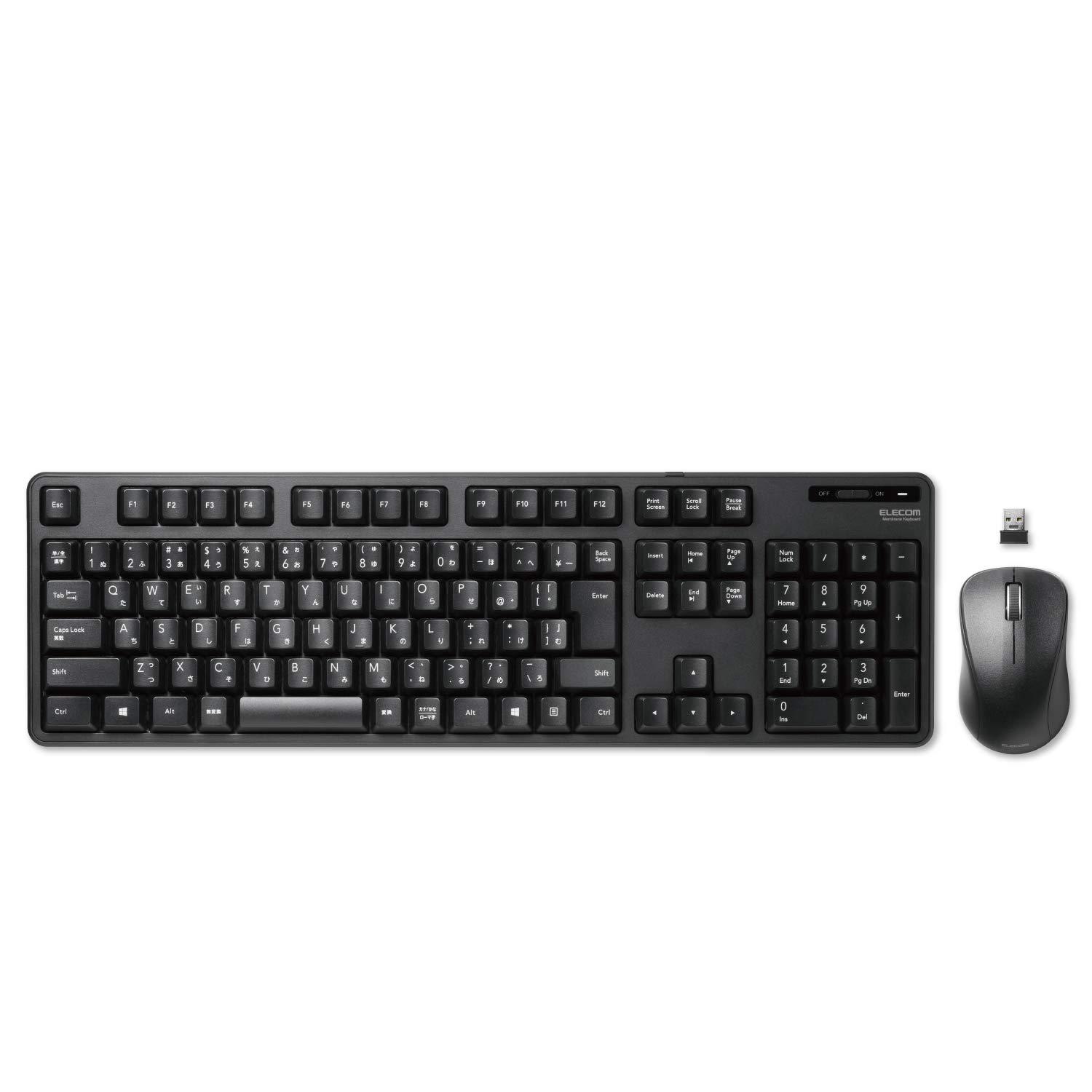 

ELECOM Wireless Membrane Keyboard and Mouse Set (Receiver Included), Full Keyboard, Black, TK-FDM106MBK