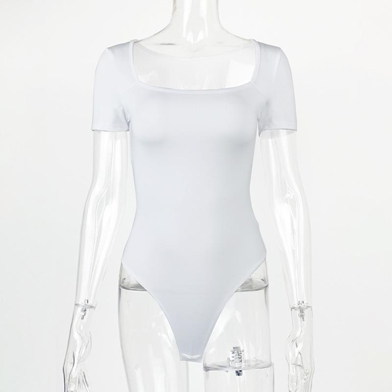 

GMXIA Летний женский сексуальный обтягивающий комбинезон с квадратным воротником и короткими рукавами XL белый