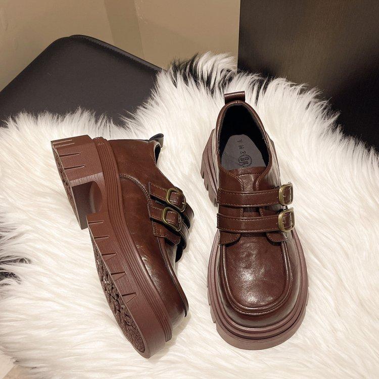 Platform British Style Small Leather Shoes Women's Autumn 2025 New Versatile Thick Heel Loafers Heightened One-pedal Single Shoes