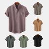 Men's Casual Fashion Loose Short Sleeve Shirt Men's Linen Solid Color Shirts
