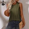 Damenmode, lässig, Sommer, Frühling, einfarbiger Druck, ärmellos, O-Ausschnitt, Blusen und Hemden