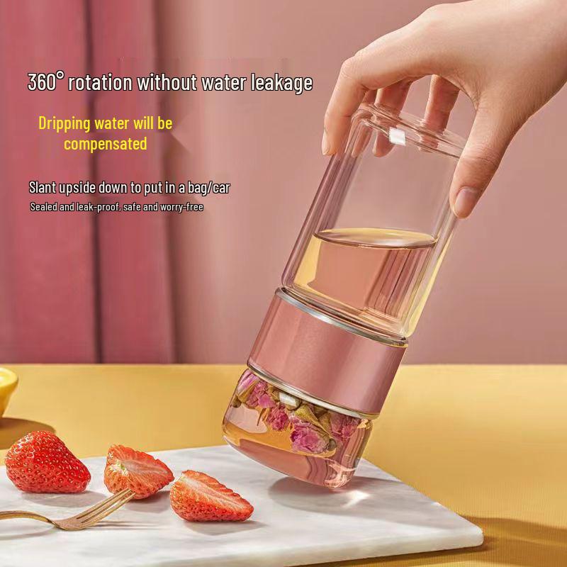 Women's Portable Tea Brewing Cup with Tea-Water Separation - Glass Tea Ceremony Gift, Office Mug with Printable Logo