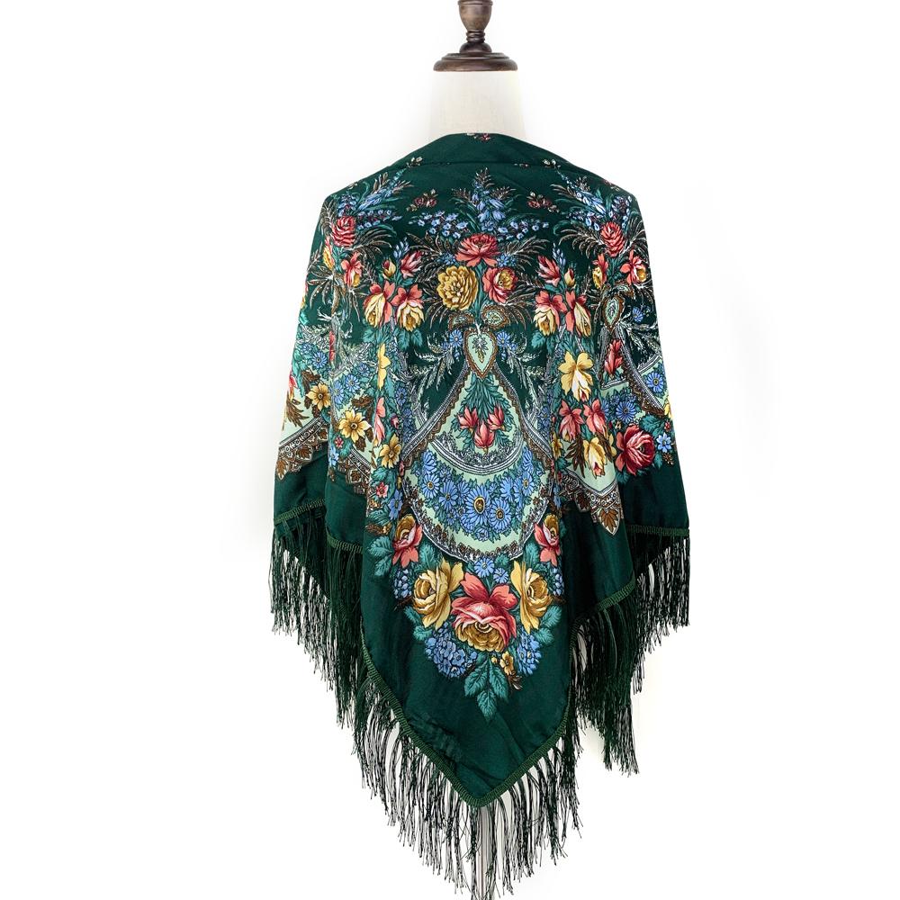 Luxury Floral Print Russian Scarf Women Retro Fringed Square Bandana Scarves Ukrainian Shawl Babushka Handkerchief Head Wraps