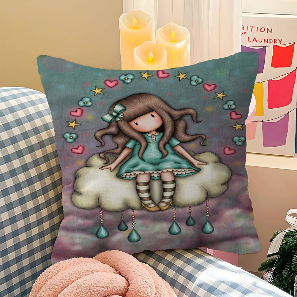 S-Santoro-Gorjuss Cute Cartoon Girl Office Cushion Pillowcase Car Cushion Cover45X45CM Lumbar Pillowcase Sofa Pillowcover