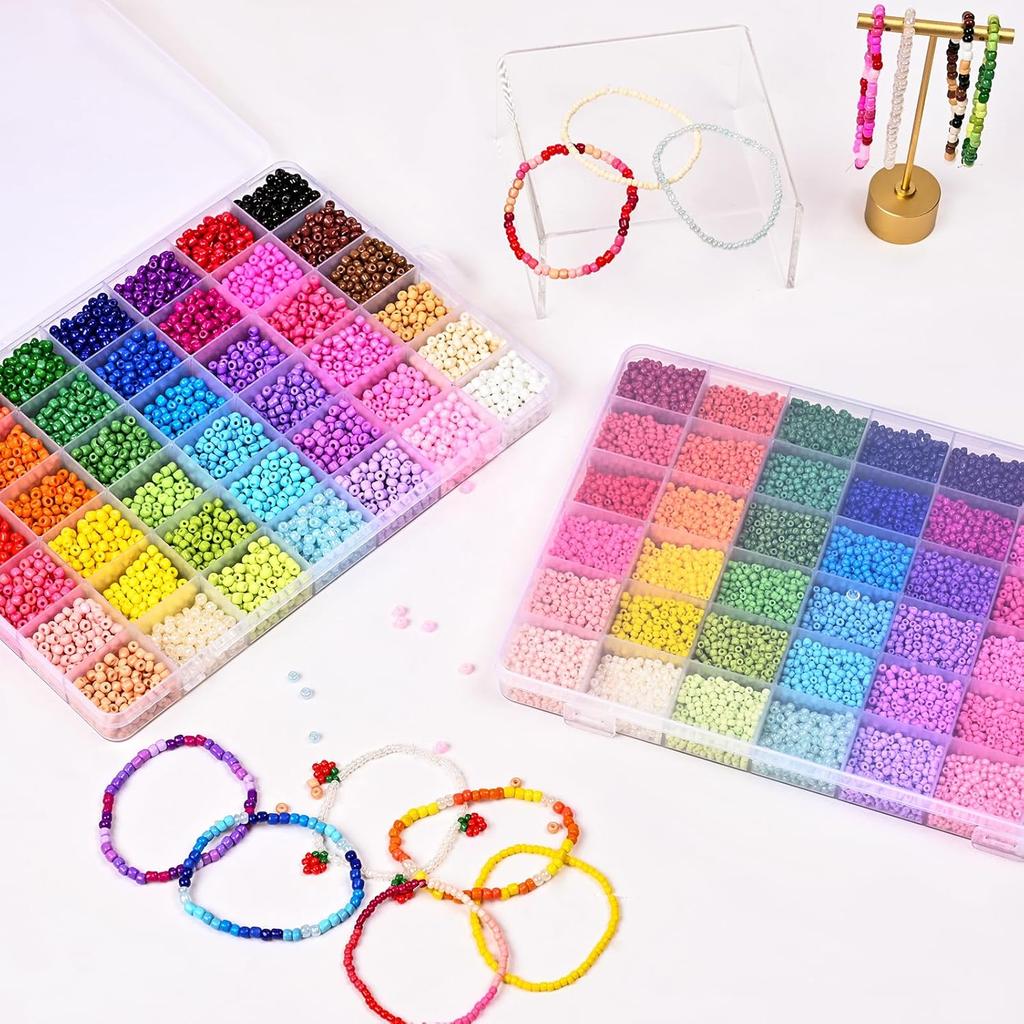 42 Colors 4mm Glass Seed Beads for Bracelets Making, 8400pcs Friendship Bracelet Making Kit, Small Glass Beads for Jewelry Making