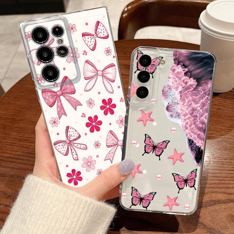 Pink Bowknot Print Case For Samsung Galaxy S26 S25 S24 Ultra S23 S25 FE A57 A17 A37 A16 A56 A55 A15 A35 A36 Soft TPU Phone Cover