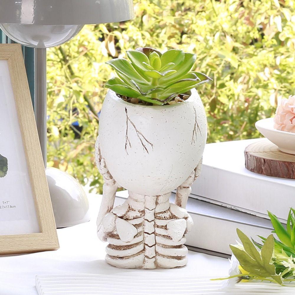 Gothic Halloween Skull Plant Pot Resin Crafts Skull Statue Durable Succulent Planter  Home Decor