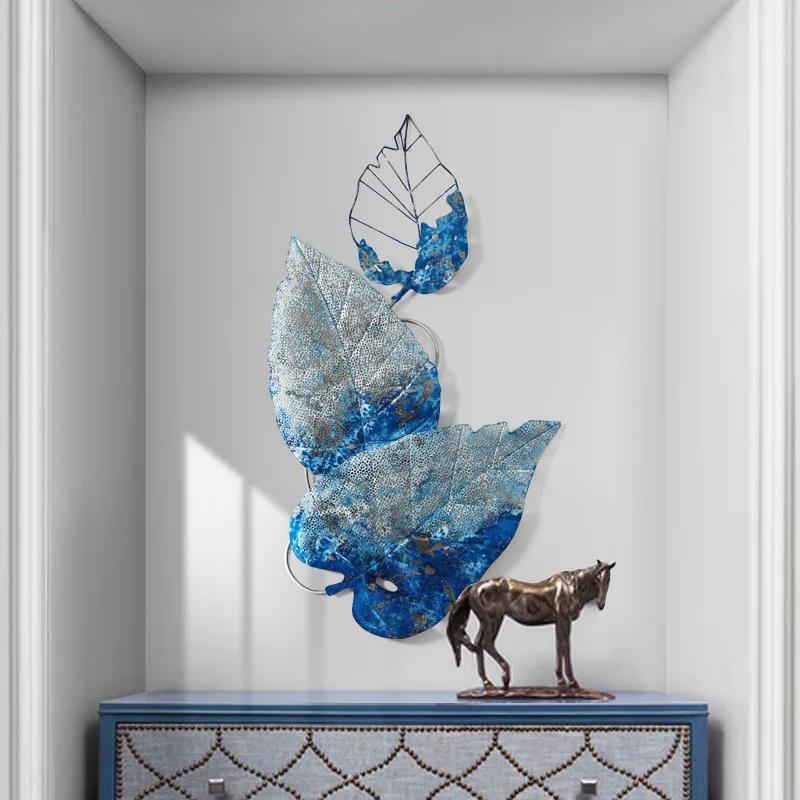 Simple European Wrought Iron Wall Hanging Leaf Crafts Decoration Home Livingroom Porch 3D Wll Sticker Mural Metal Ornaments ArtF