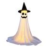Halloween Ghost Decoration with LED Light Large White Scary Light Up Ghost with Witch Hat for Outdoor Front Porch Yard Garden Lawn Home Decor