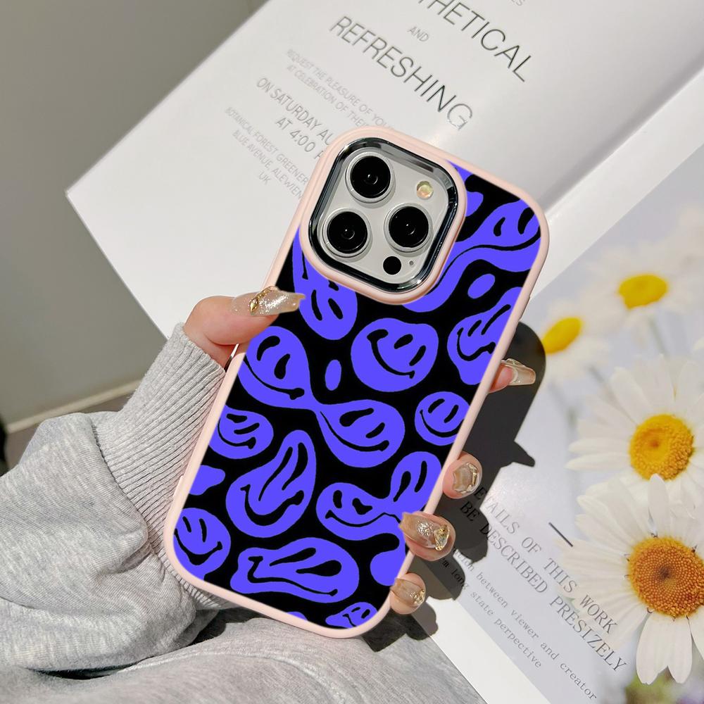 Ae88 Lovely Smiley Art Phone Cases for Samsung A13 A32 A53 A04e A54 S23 S24 Ultra Infinix Hot 40i Huawei P30 Pro Metal Camera Protective Back Cover