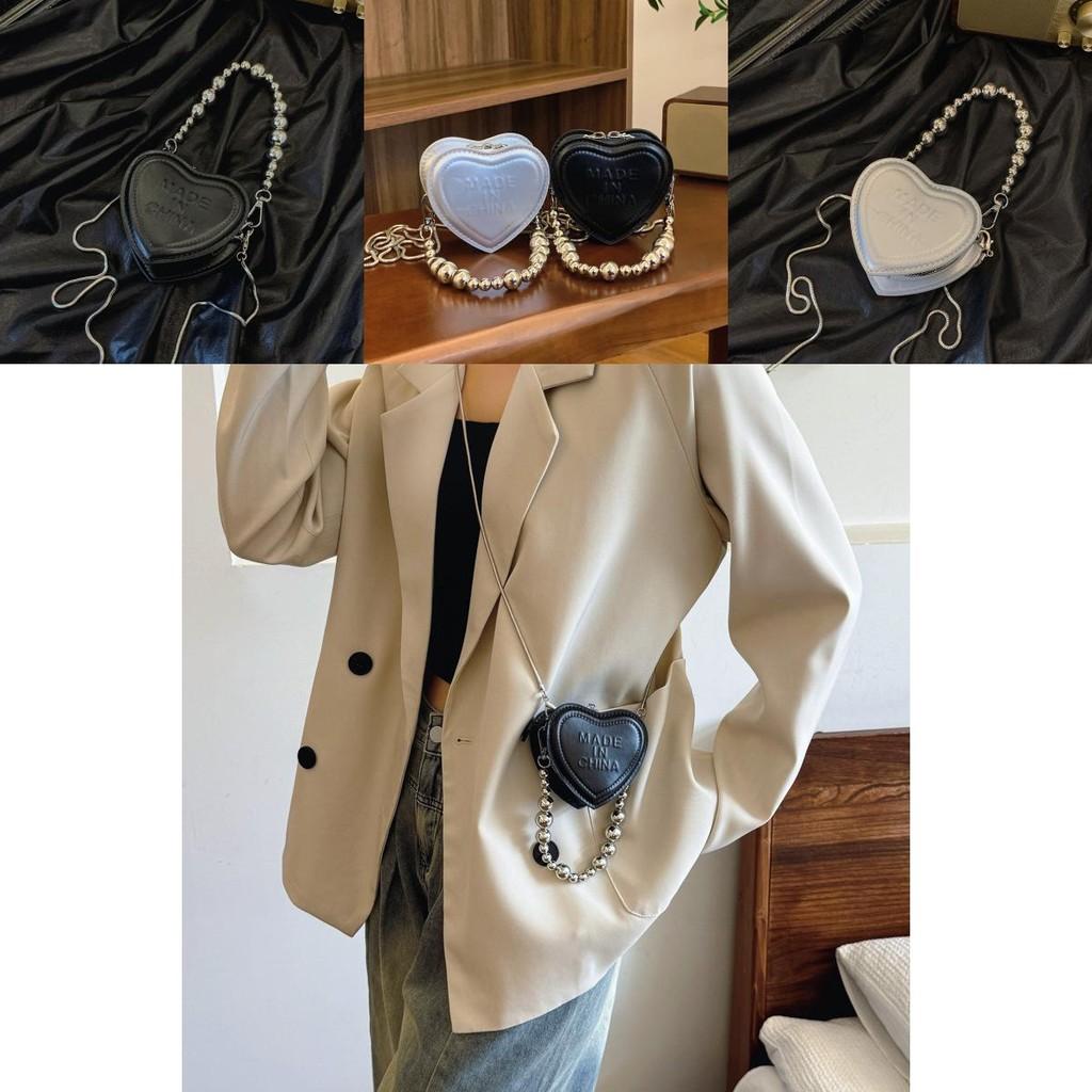 2024 Adorable Heart Shaped Mini Beaded Handbag Chic Pu Shoulder Bag For Casual Outfits