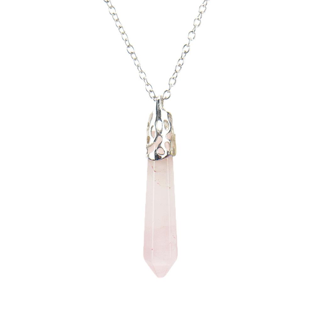 Collier pendentif colonne hexagonale pyramide hexagonale en agate de cristal de pierre naturelle N579