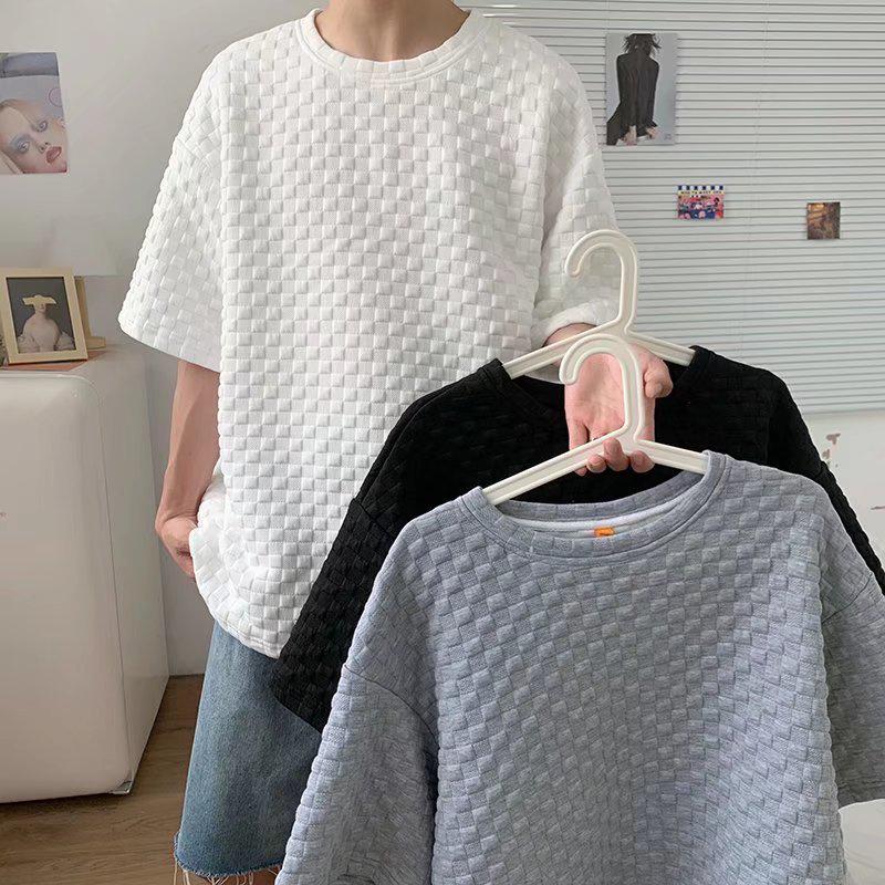 

Men s 2023 Hong Kong Style Waffle Short Sleeve T-Shirt, Trendy Loose Fit, Half-Sleeve Ins Design. Extra Large білий