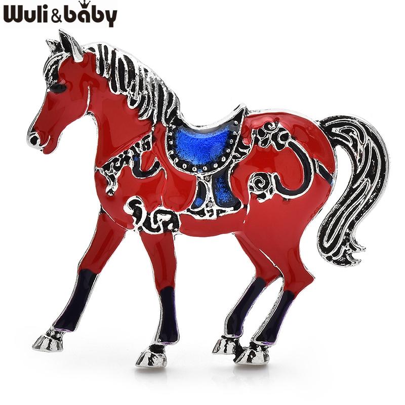 Wuli&baby Vintage Strong Horse Brooches Pins For Women Unisex 2- Enamel Year Of The Horse Animal Office Party Brooch Pins красный