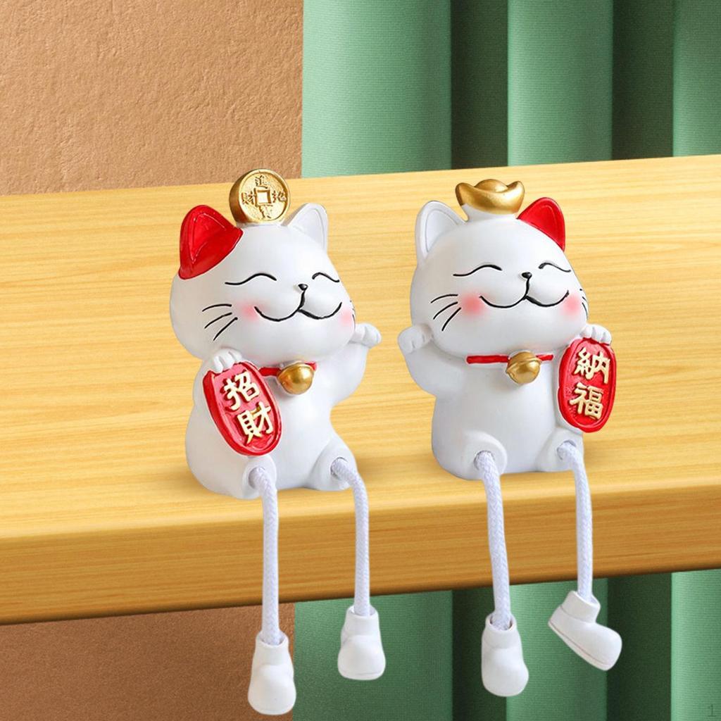 Chinese Lucky Cat Figurines, Animal Statue Resin Sculpture Cute Doll Waving Arm Crafts for Home