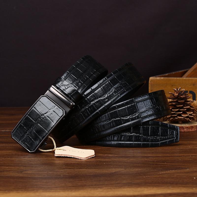High-End Business Light Luxury Crocodile Embossed Belt Men'S Genuine Leather First Layer Cowhide Automatic Buckle Casual Dress Pants Belt