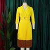 Fashion Full Sleeve Notched Neck Solid High Waist Belt Dress Women Autumn OffiAe Lady Pleated Long Africa Midi Dresses