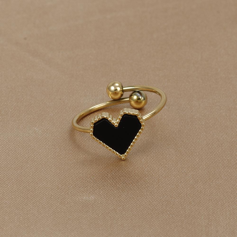 Fashion Stainless Steel Heart Shaped Rings For Women Classic Adjustable Size Gold Color Ring Wedding Party Jewelry