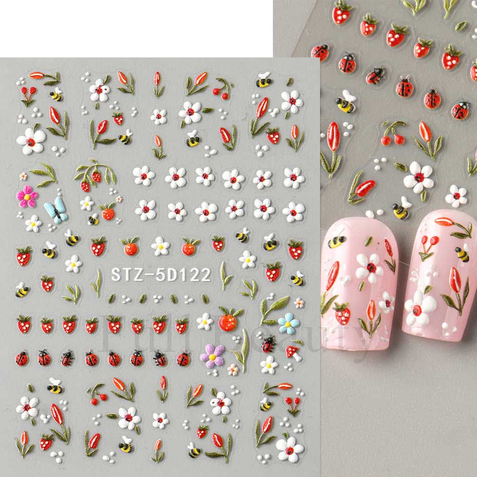 

5D черные блестящие наклейки для ногтей, акварельные цветущие наклейки для ногтей, маникюр, весенние цветочные клейкие переводные наклейки, слайдер, декор для ногтей