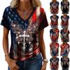 Women's Casual V Neck Short Sleeve Pullover T Shirt Independence Day Graphic Print Top Lightweight Comfortable Fit