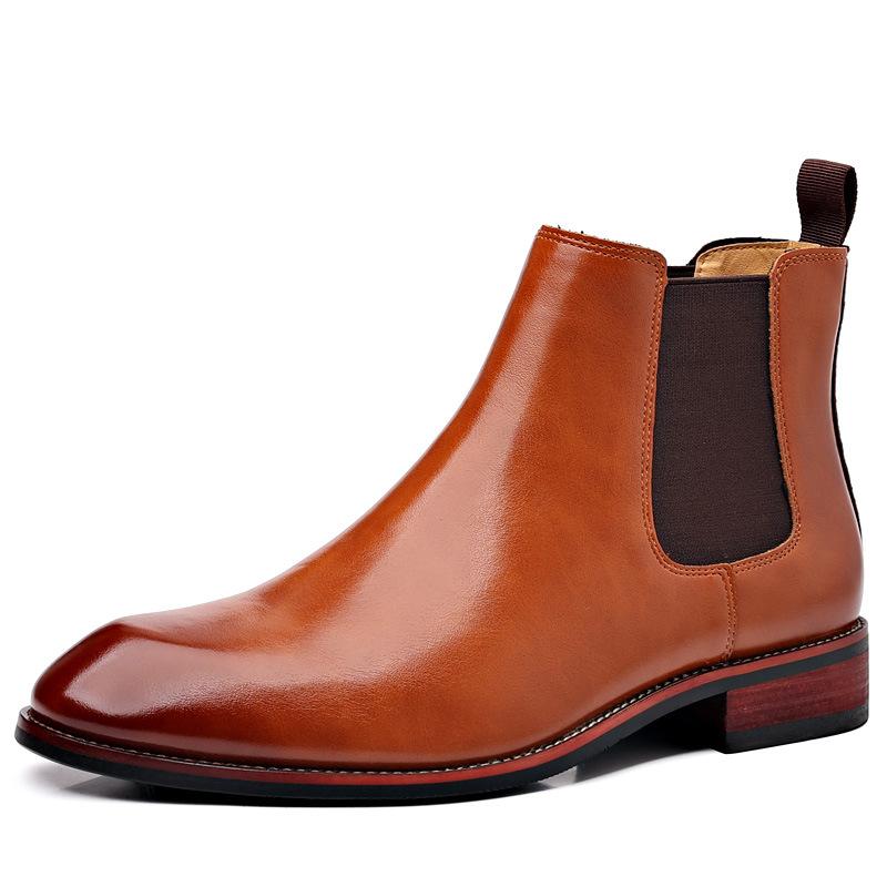 Men's Chelsea Boots Autumn Breathable Pointed Toe Ankle Boots British Style Comfortable Durable Mid Calf Leather Shoes