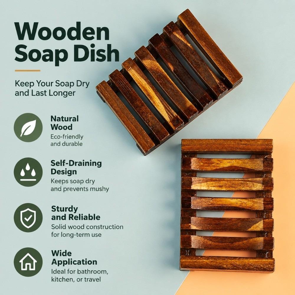 Quick Drain Wood Soap Dish Hollow Slat Bathroom Storage Stylish Soap Holder  Shower Room