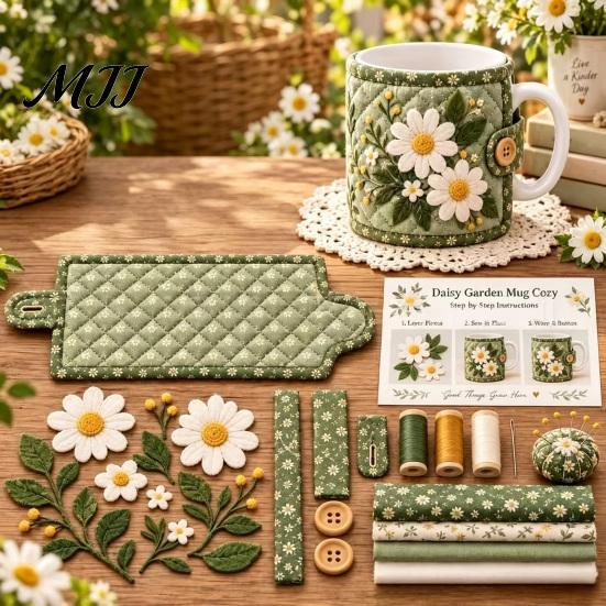 Creative Quilt Supplies for Teens Quilted Mug Cozy DIY Kit, Hummingbird Butterfly Flower Garden Sleeve Fabric Crafting Projects Sewing Craft