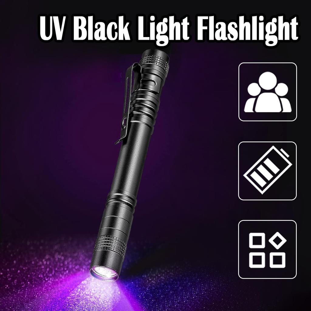 2PCS UV Flashlight 365nm Ultraviolet Torch With Pen Clip Portable Use AAA Batteries Light Pet Urine Scorpion Detector UV Lamp