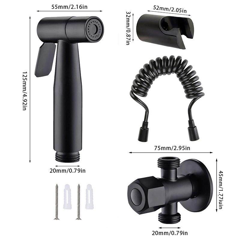 Black Stainless Steel Handheld Bidet Sprayer Set for Toilet Premium Pressurized Bathroom Shower Head with Spring Hose & Valve