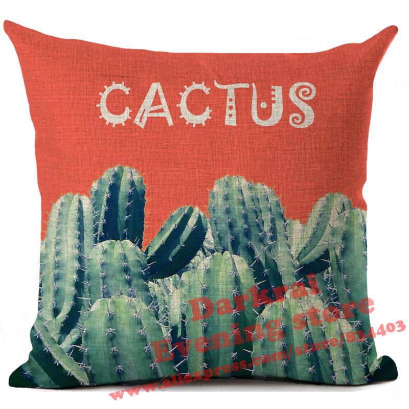 Housse de coussin Cactus Plantes Imprimées Lin Coussins Jetés Décoration de Maison Canapé Salon Housse de Coussin Décorative Cojines 45*45Cm