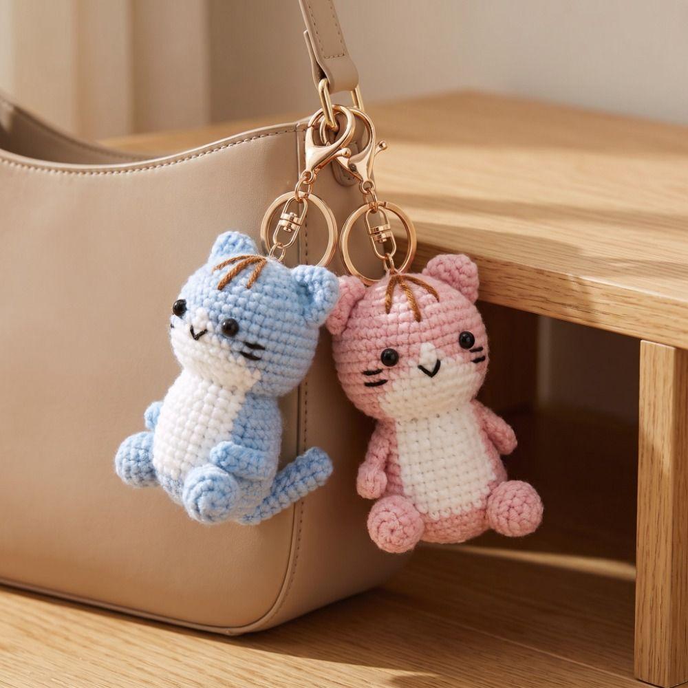 Soft Crochet Kitten Pendant Handmade Knitted Cat  Keychain Mini Kitten Keychain  Bag Charm