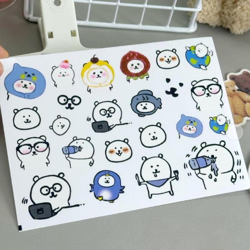 Funny Bear Water Bottle Sticker Pack Cute Cartoon Vinyl Decals Waterproof & Scratch-Resistant For Laptops, Diy Decor