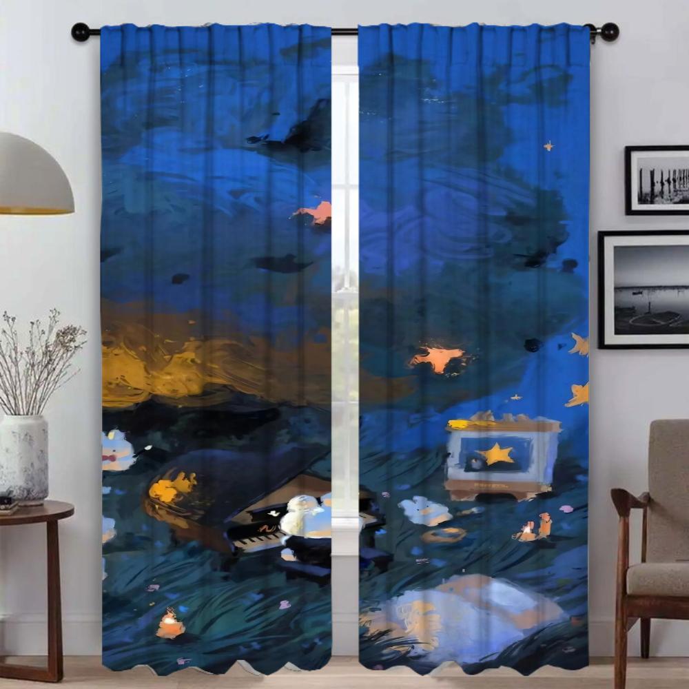 Cute Illustration Halloween Decoration Curtains Bedroom Partition Home Interior Shades Window Curtain Room Set Of 2 Made Polyester Sleeping Area Decor