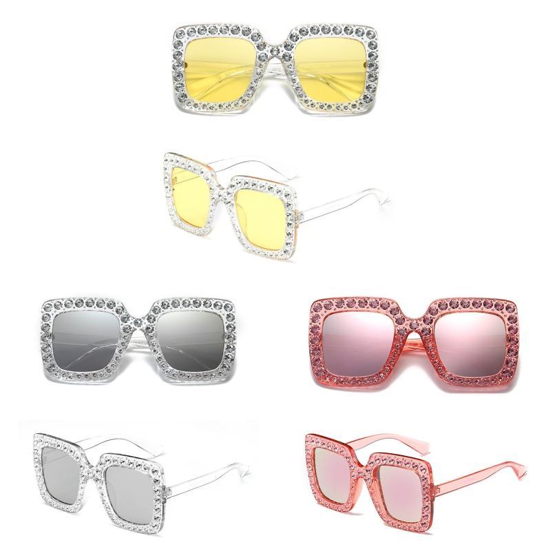 Trendy Square Frame Sunglasses With Oversized Rhinestones For Unique Fashion Style And Uv380 Protection