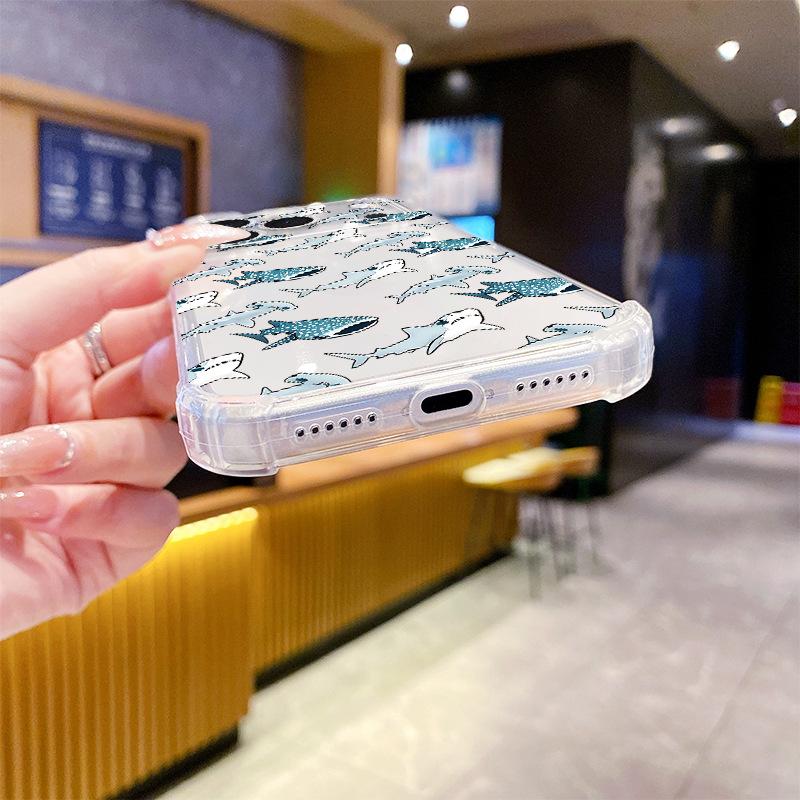 Factory cartoon shark pattern UV painting Apple 16promax mobile phone case four corners anti-drop TPU soft case