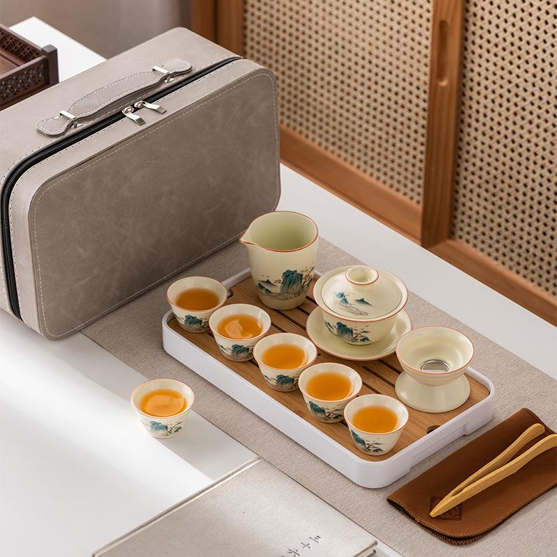 High-end Ru kiln travel set, Xishi pot cover bowl, express guest cup travel tea set, the whole set of company business gifts