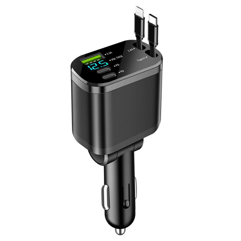 Starry Sky Projector 120W 4-in-1 Car Charger with Retractable Cable & Digital Display