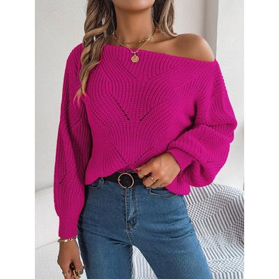 Autumn and Winter Casual Hollow One-line Collar Off-shoulder Lantern Sleeve Sweater