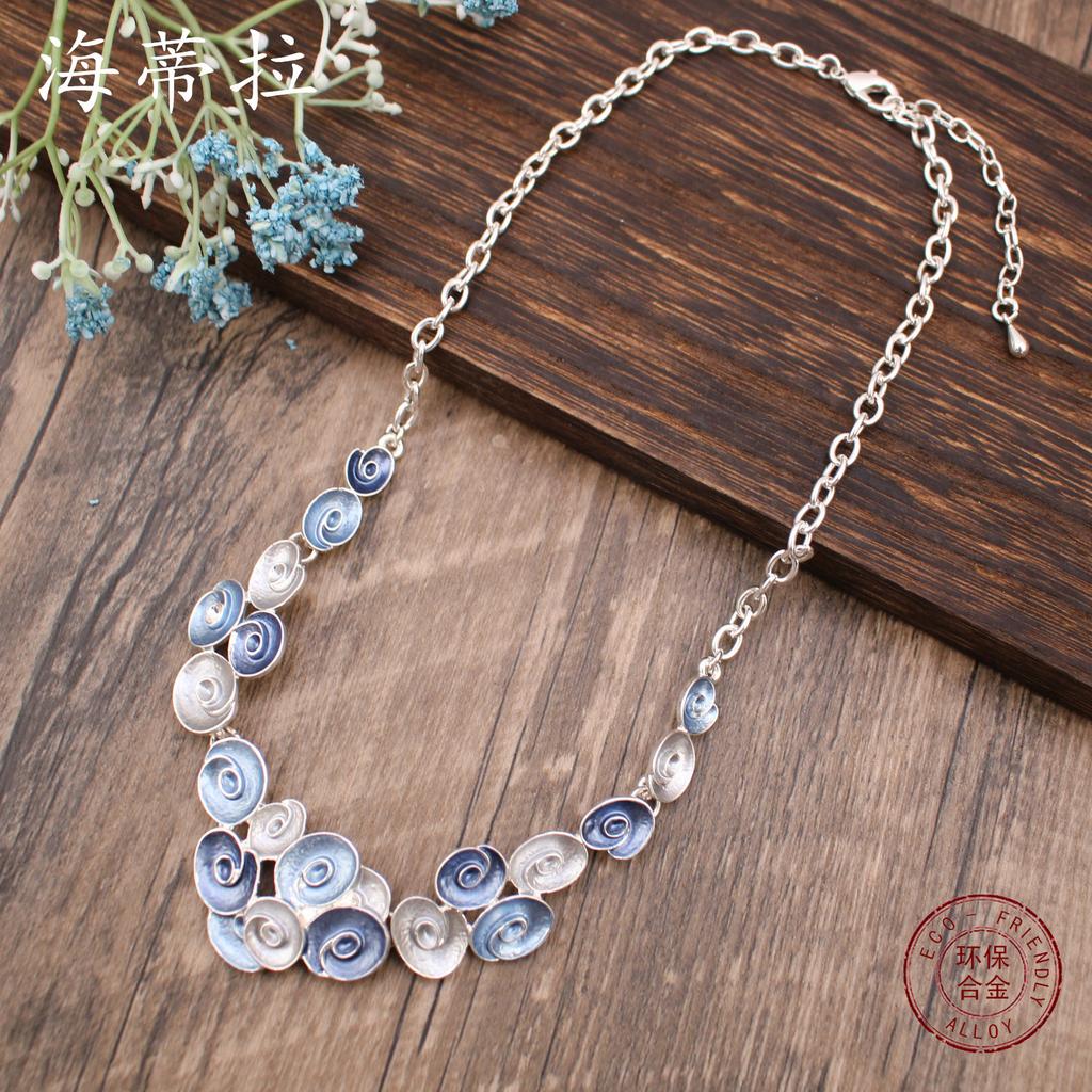 New pendant colored flower alloy necklace petal shape dripping oil women's versatile item