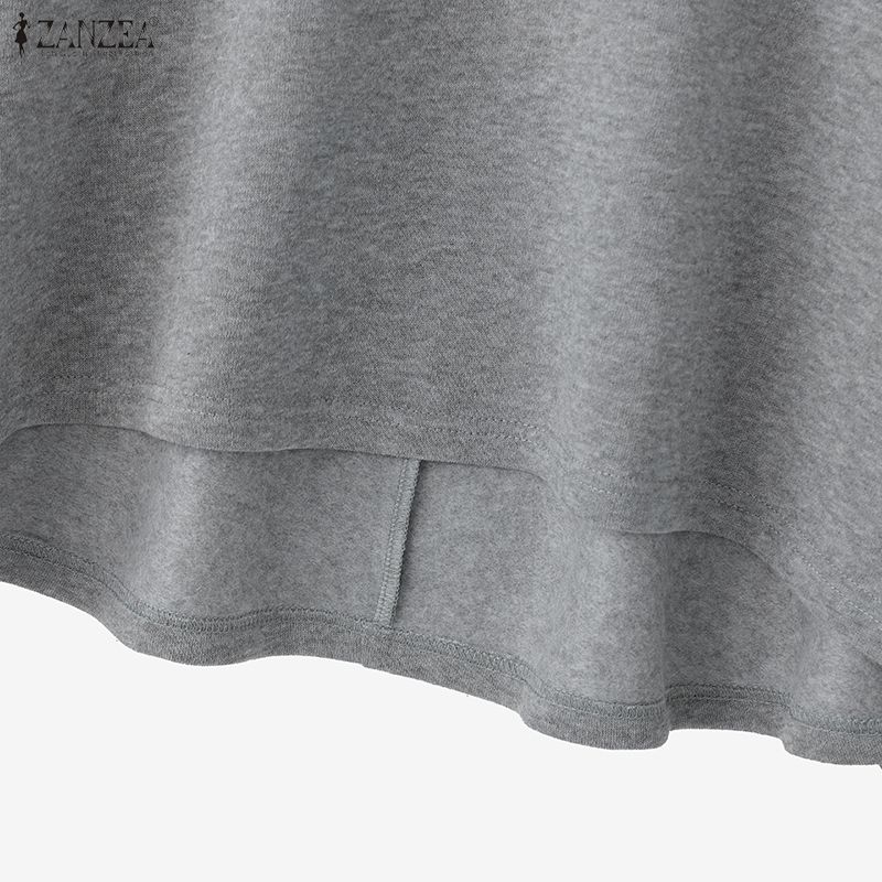 ZANZEA Women Casual Stand Collar Loose Long Sleeve Pullover Tops