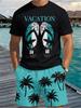 Men's 2 Piece Set Hawaiian Palm Tree Print Men's T-Shirt Shorts Set Casual Men's Short Sleeve Top Outdoor Beach Men's Short