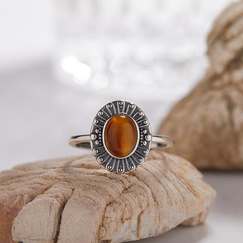 Palace Retro Thai Silver S925 Sterling Silver Ring, Natural Gemstone Index Finger Ring, Male And Female Couples Can'T Lose Color