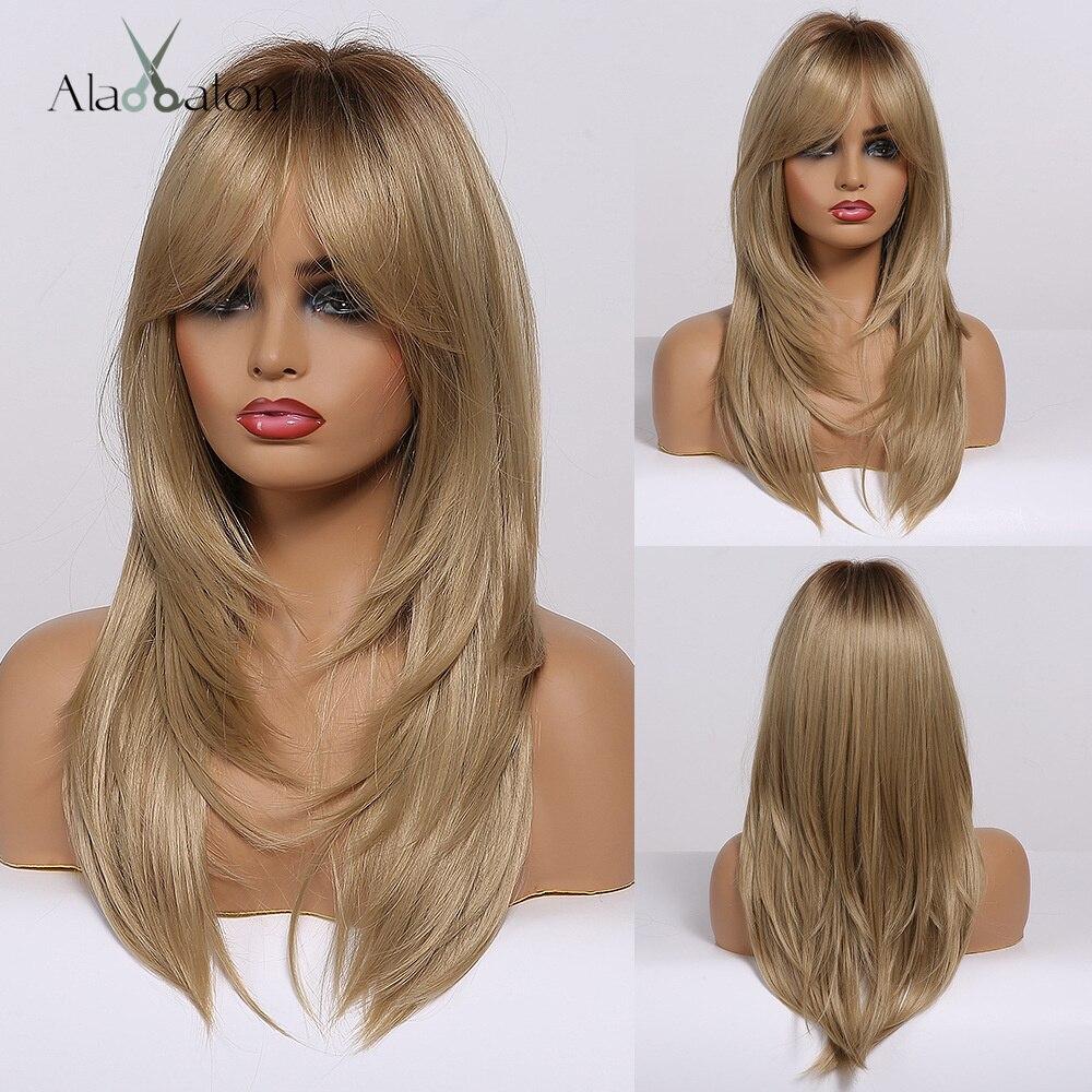 ALAN EATON Bob Syntetické ofiny Paruky Hnědá Blond Ombre Krátké rovné vlasy Paruky pro černé ženy Denní cosplay Odolné vůči teplu