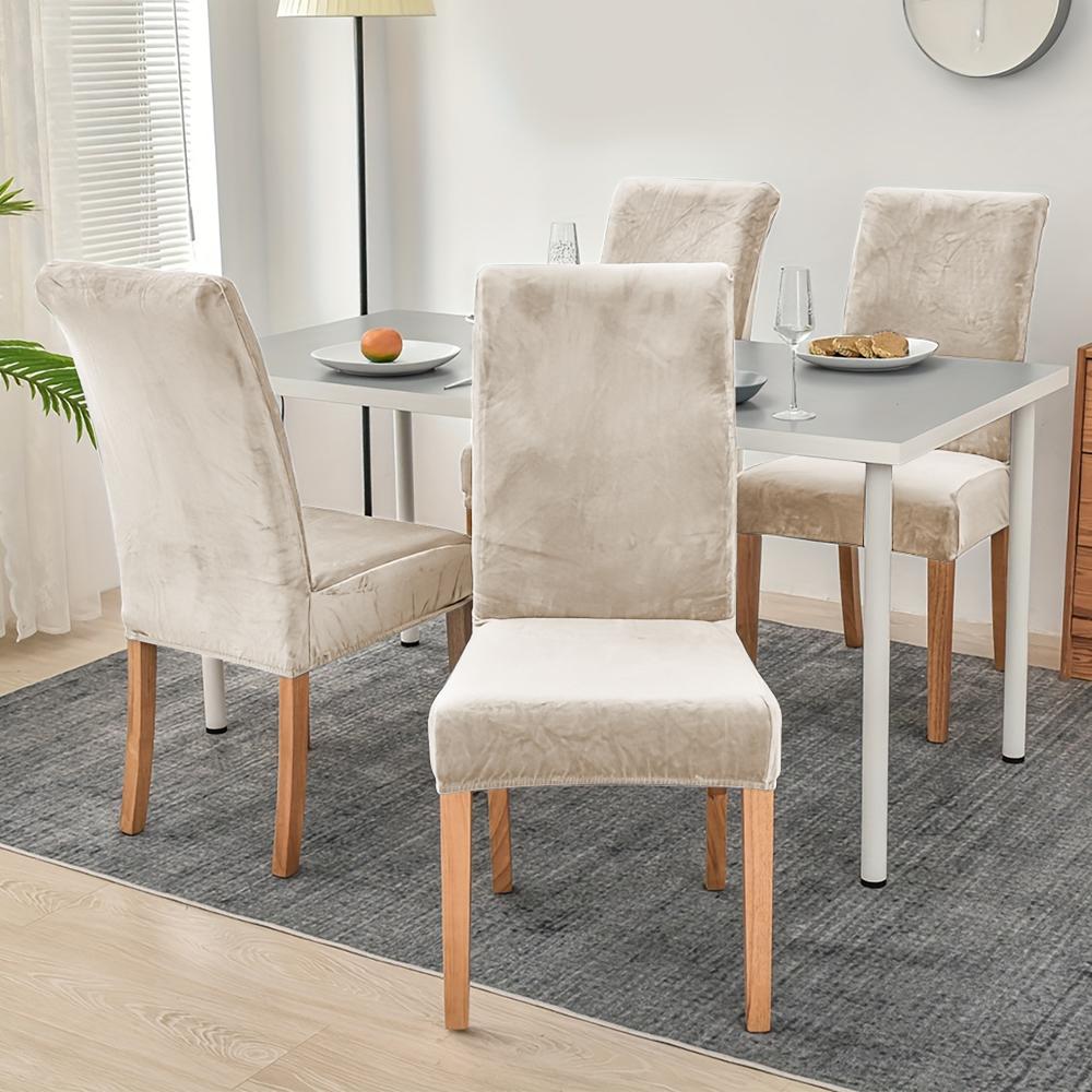 1/4pcs Velvet Chair Covers Dining Room Elastic Soft Seat Cover Solid Color Dustproof Furniture Protector Restaurant Banquet Home