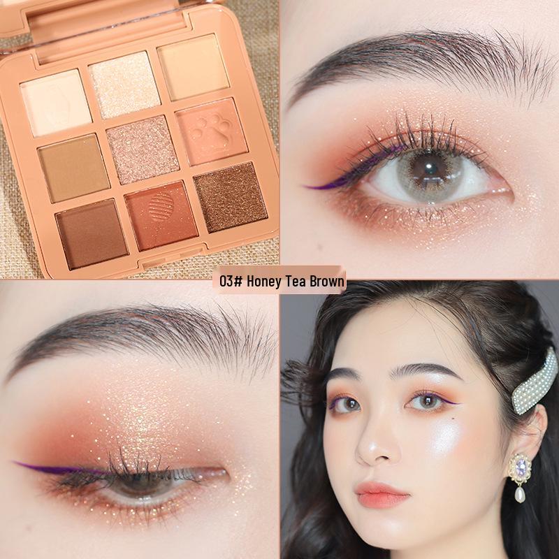 NOVO Nine-Color Earth Tones Eyeshadow Palette: Shimmer, Matte, Fine Glitter, Blendable, Student-Friendly.