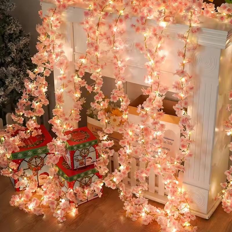 1/2/5M Artificial Cherry Blossom Vine String Lights, suitable for garden arches, wedding/ party/Valentine's Day decorations