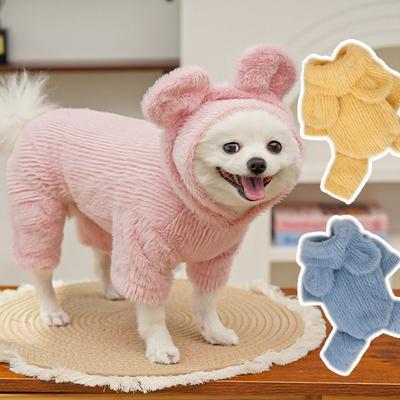 Soft Warm Puppy Winter Overall Thick Hooded Pet Pajamas Velvet Dog Jumpsuit Training