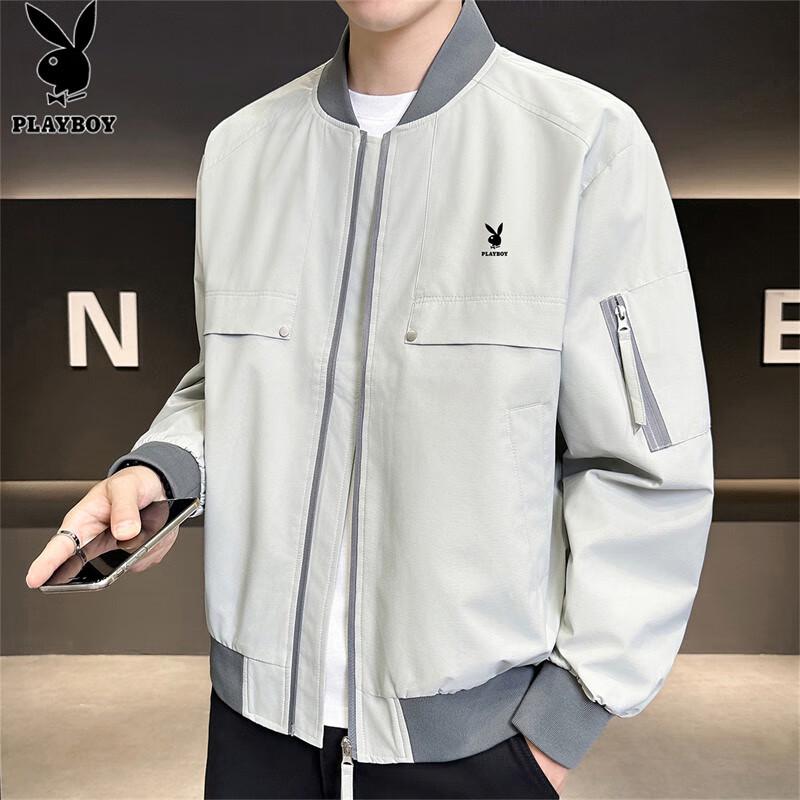PLAYBOY Men's Casual Windbreaker Jacket with Baseball Collar
