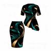 Women Plus Size Halloween Printed Round Neck Short Sleeve Asymmetric Top Fitted Skirt Two Piece Set